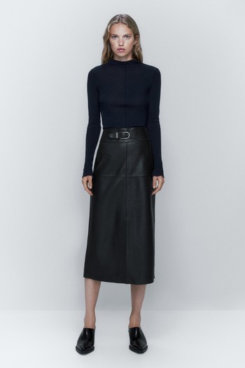 Nappa Leather Skirt With Buckle from Massimo Dutti