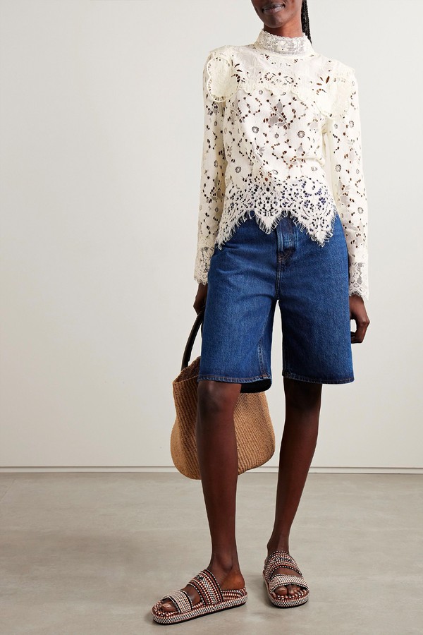 Dalia Scalloped Cotton Blend Corded Guipure Lace Blouse from Sea