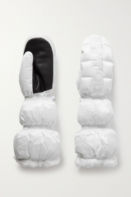Sabina Fleece and Leather-Trimmed Quilted Padded Ski Mittens from Bogner