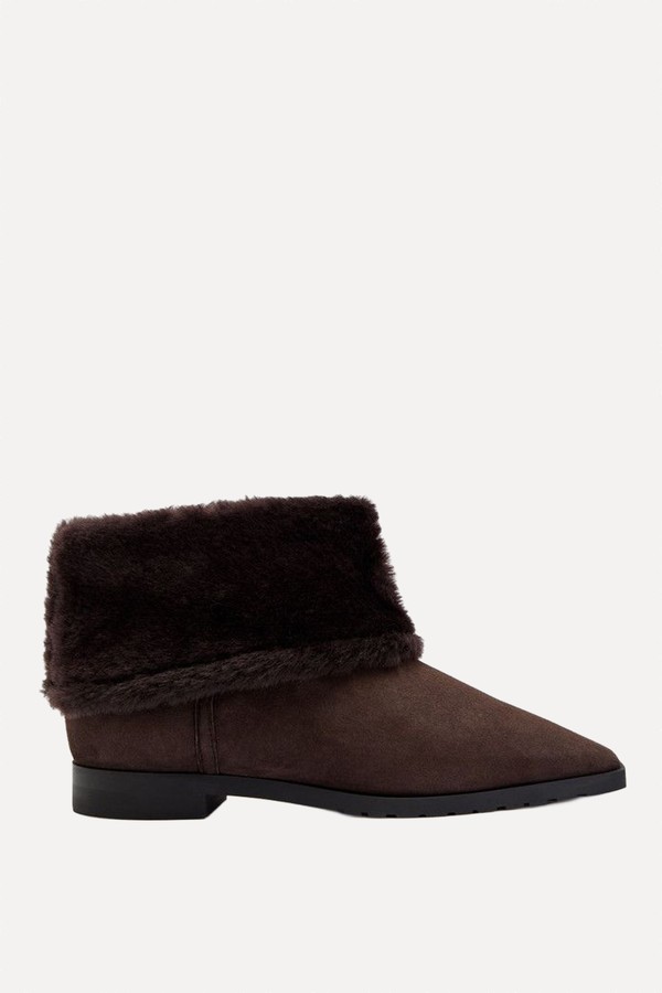 Shearling-Trimmed Suede Ankle Boots from Toteme
