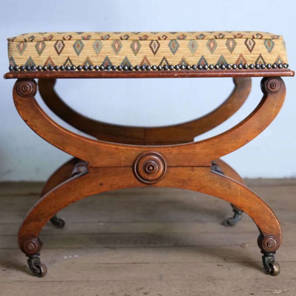 Late Regency Mahogany X Frame Stool from Vinterior