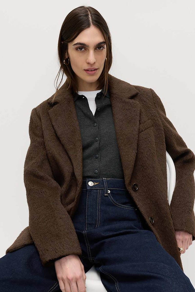 Brushed Single Breasted Blazer With Wool