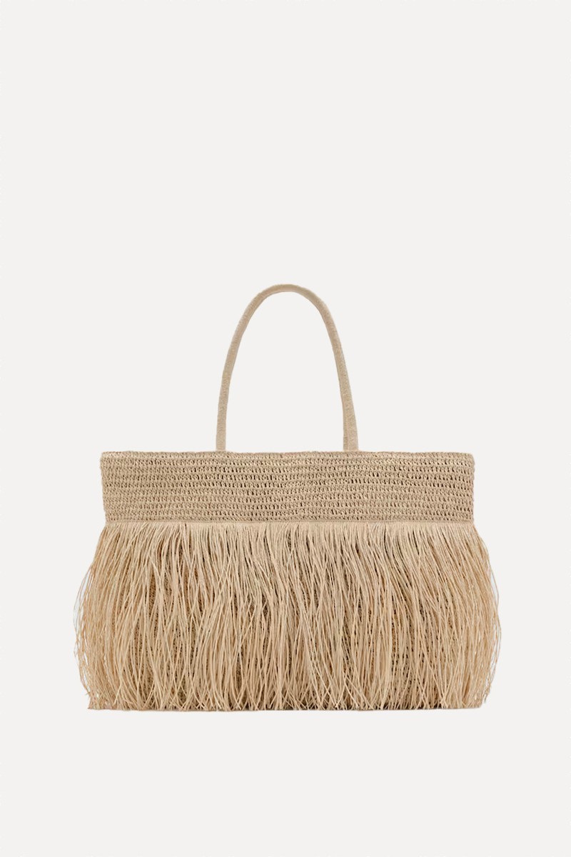 Natural Fibre Shoulder Bag With Fringes from Mango
