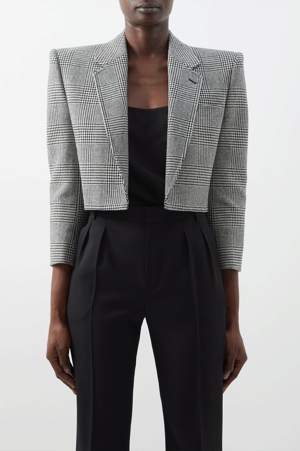 Cropped Check Wool-Blend Blazer from Saint Laurent