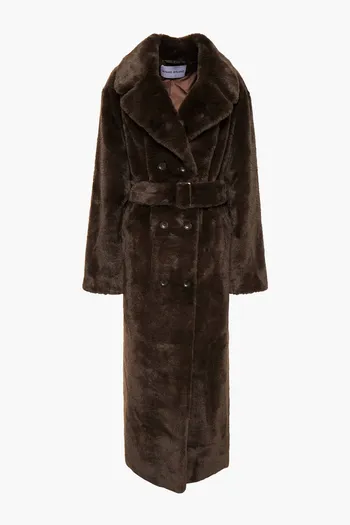 Faustine Belted Double-Breasted Faux Fur Coat from Stand Studio 