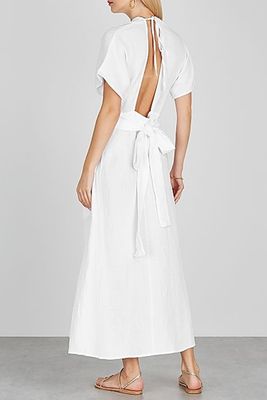 Ines White Seersucker Midi Dress from Bird & Knoll