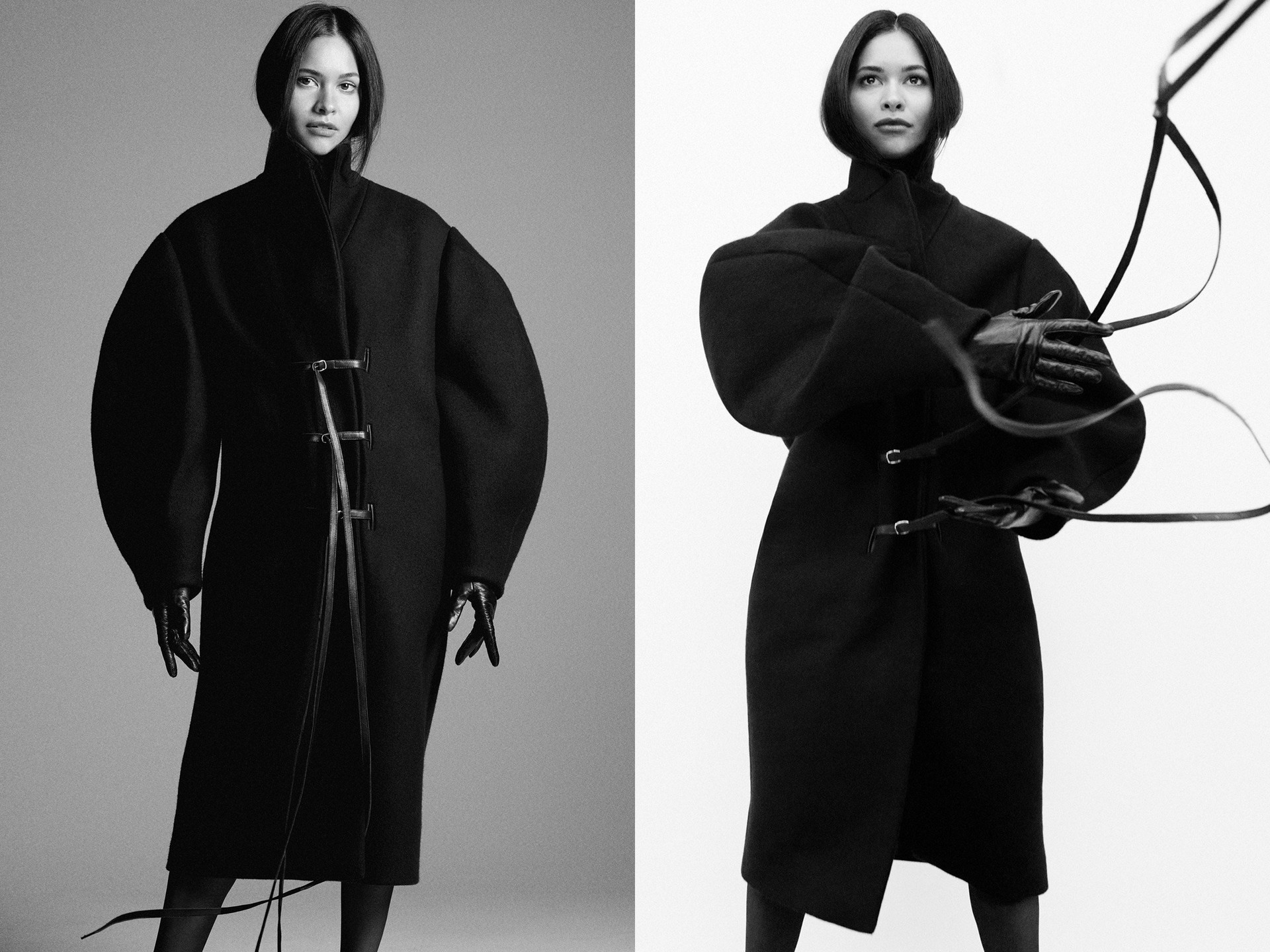 Sculptural Wool Coat With Lambskin Belt