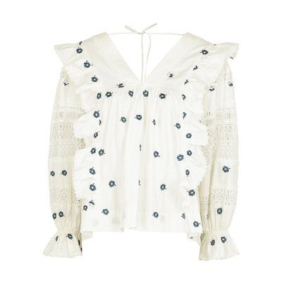 Carla White Floral-Embroidered Blouse from Lug Von Siga