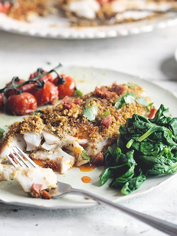 Roast Cod with Chorizo & Herb Crumb