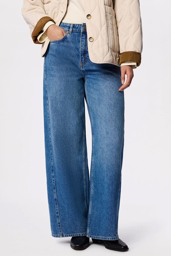  Panel Detail Wide Leg Jeans