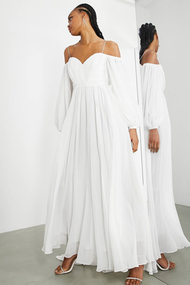 Maya Off Shoulder Blouson Sleeve Chiffon wedding Dress from ASOS Edition