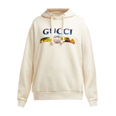 Sequinned-Logo Hooded Cotton Sweatshirt from Gucci