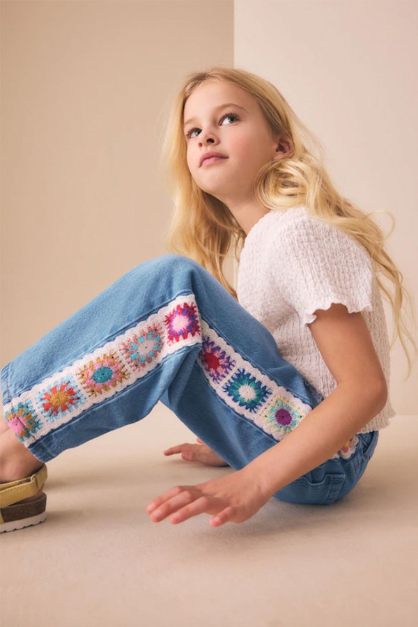 Denim Crochet Embroidered Side Tape Jeans from Next