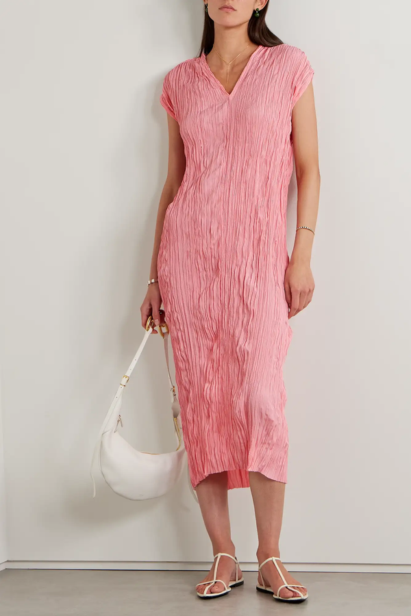 Liana Plissé-Satin Midi Dress from Partow