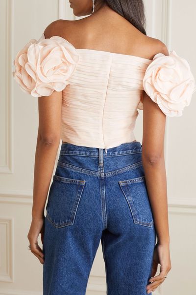 Off-The-Shoulder Cropped Ruched Silk Crepe De Chine Top from Magda Butrym