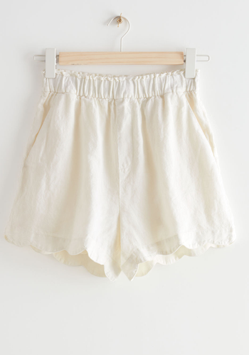 Scalloped Linen Shorts