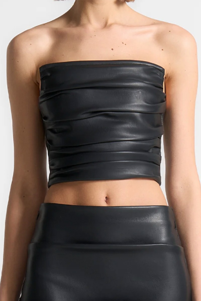 Pleated Bandeau Vegan Leather Corset Top from Manière De Voir