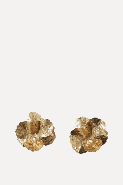Gold Tone Hammered Floral Earrings from Mint Velvet