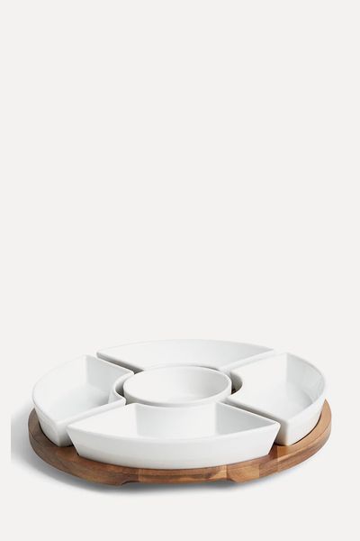 Porcelain & Acacia Wood Lazy Susan