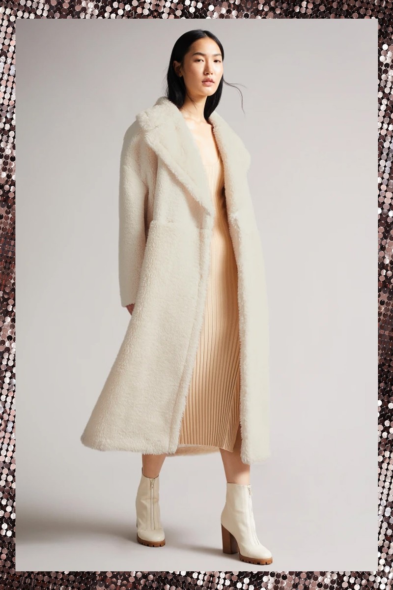 Mixed Fabric Faux Fur Cocoon Coat