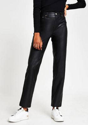 Faux Leather Straight Fitted Trousers