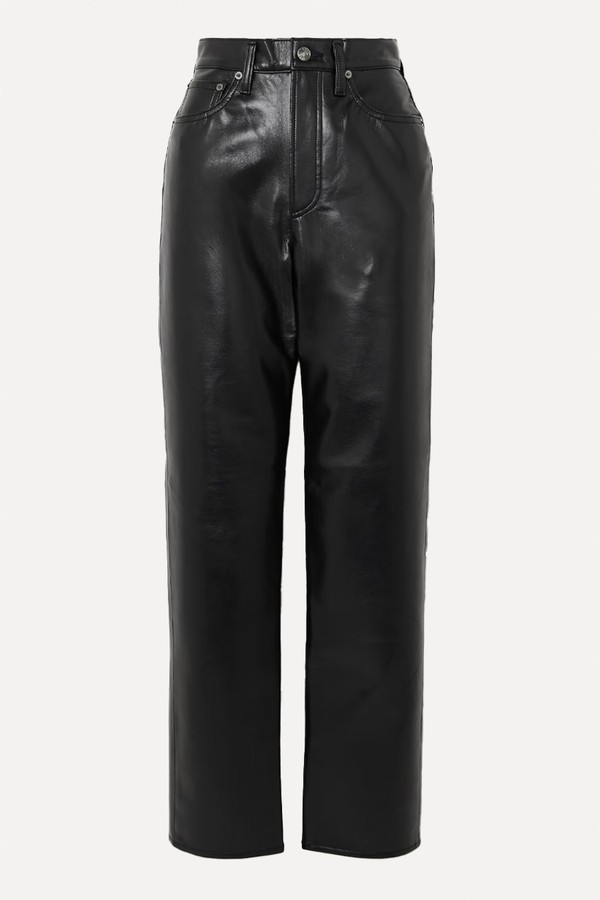 90s Pinch Waist Long Recycled Leather-Blend Straight-Leg Pants from AGOLDE