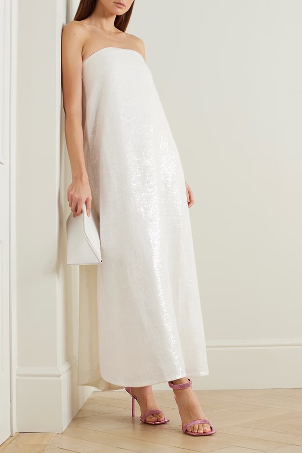 Strapless Sequin-Embellished Woven Maxi Dress