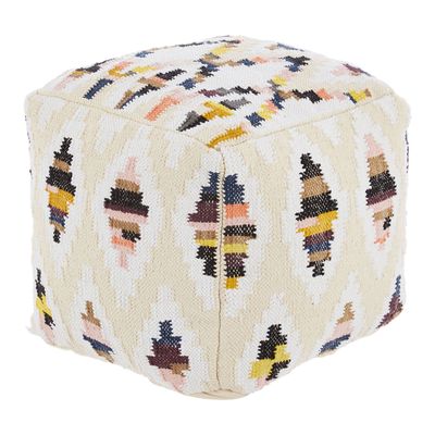 Cream Diamond Embroidered Pouf