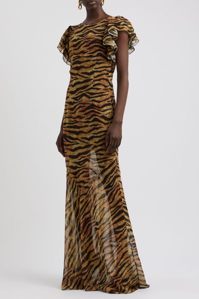 Bougainvillea Tiger-Print Chiffon Maxi Dress from DE LA VALI