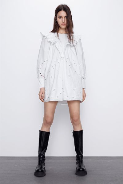  Cutwork Embroidery Dress With Ruffle Trim from Zara