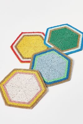 Set of 4 Beaded Hexagon Coasters