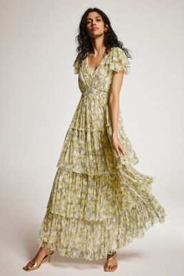 Floral Print Tulle Maxi Dress