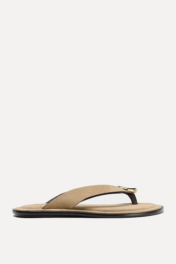 Flat Split Suede Sandals With Metal Embellishment from Zara