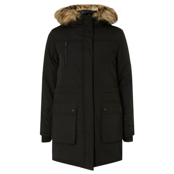 Black Faux Fur Parka Coat