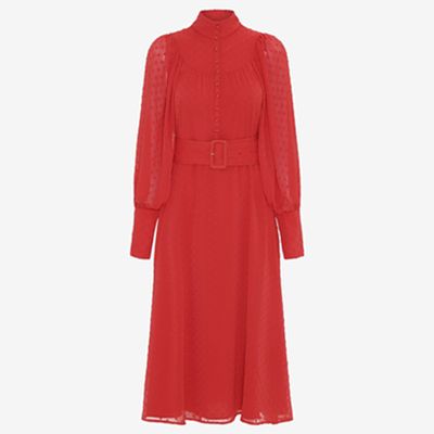Belted Fil Coupé Midi Dress in Red  from Rotate By Birger Christensen