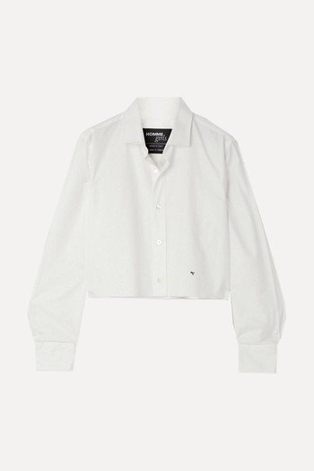 Cropped Distressed Embroidered Cotton-Poplin Shirt from Hommegirls