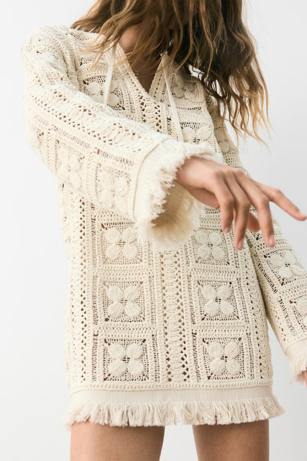 Crochet-Look Tunic Dress