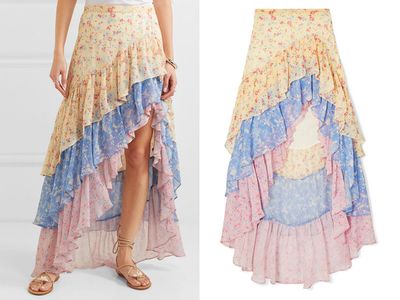 Lisette Asymmetric Ruffled Floral-print Silk-georgette Skirt from LoveShackFancy