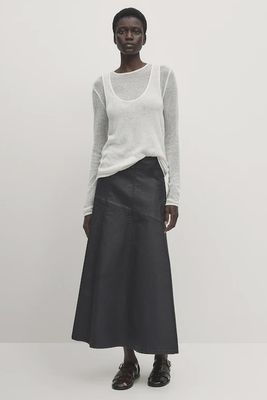 Waxed Midi Skirt With Seam Detail from Massimo Dutti