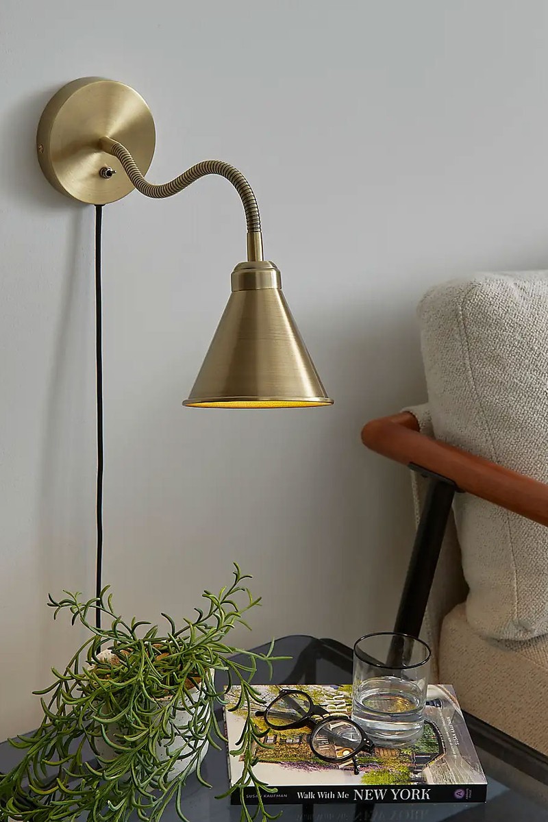 Newton Industrial Goose Neck Adjustable Plug In Wall Light from Dunelm