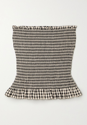 Kim Shirred Ruffled Gingham Cotton Strapless Top from Molly Goddard