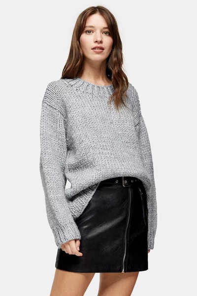 Knitted Chunky Curved Hem Jumper