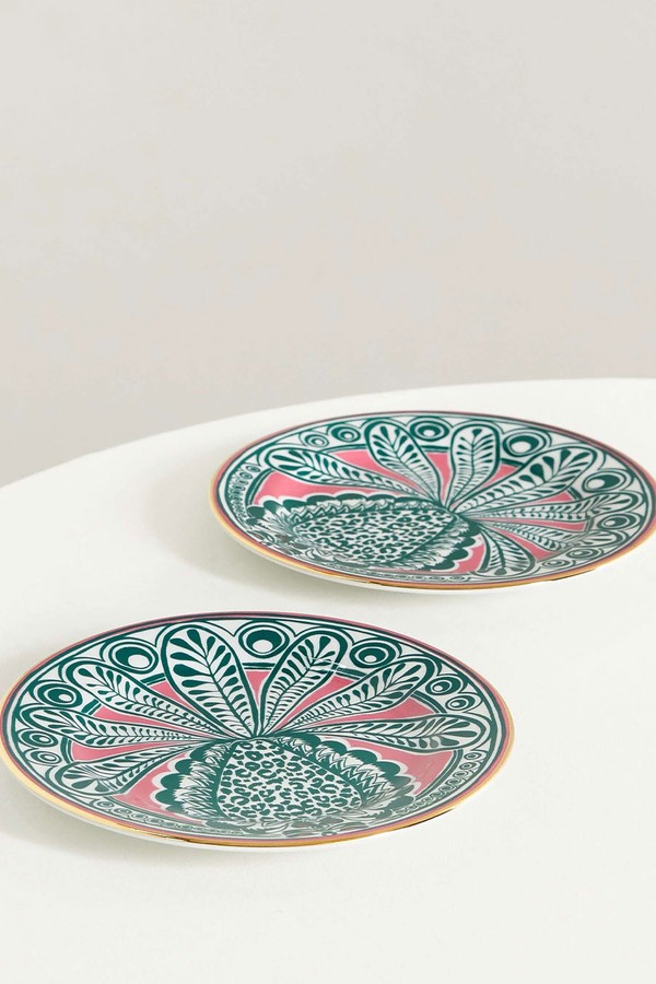Set Of 2 Gold-Plated Porcelain Dessert Plates from La DoubleJ