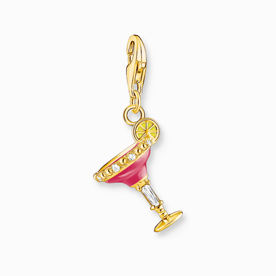 Charm Pendant Red Cocktail Glass Gold Plated