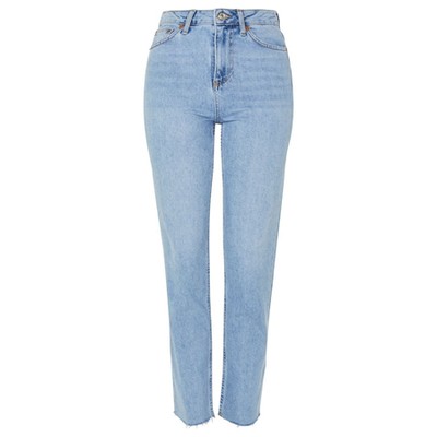 Bleach Raw Hem Straight Leg Jeans