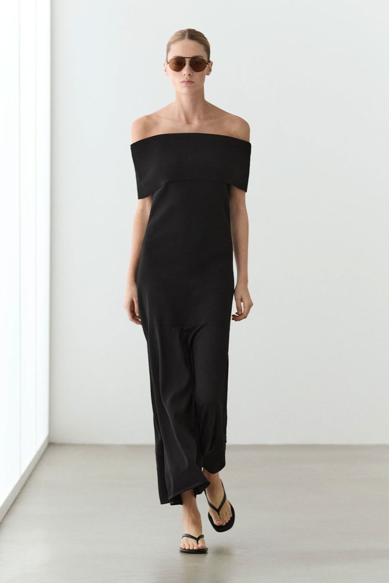 Knit Midi Dress With Exposed Shoulders from massimo dutti