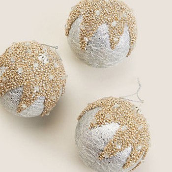 3 Pack Silver Foil Glitter Baubles