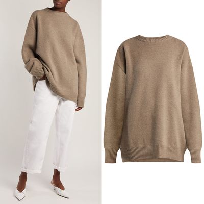 Displaced-Sleeve Roll-Neck Wool Sweater