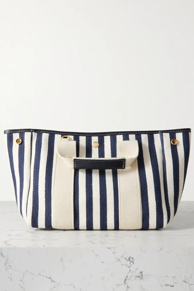 Traversée Small Striped Leather & Webbing-Trimmed Canvas Tote from Rue De Verneuil