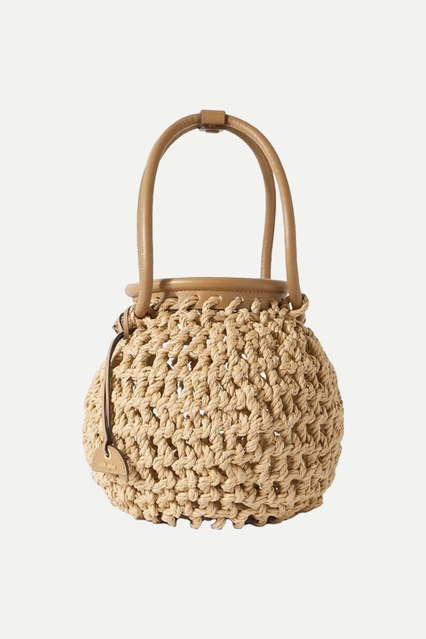 Enya Leather-Trimmed Raffia Bucket Bag from Cult Gaia